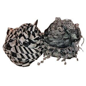 Vintage Scarves Set Neiman Marcus Italian Silk Geometric & Lace Checkered